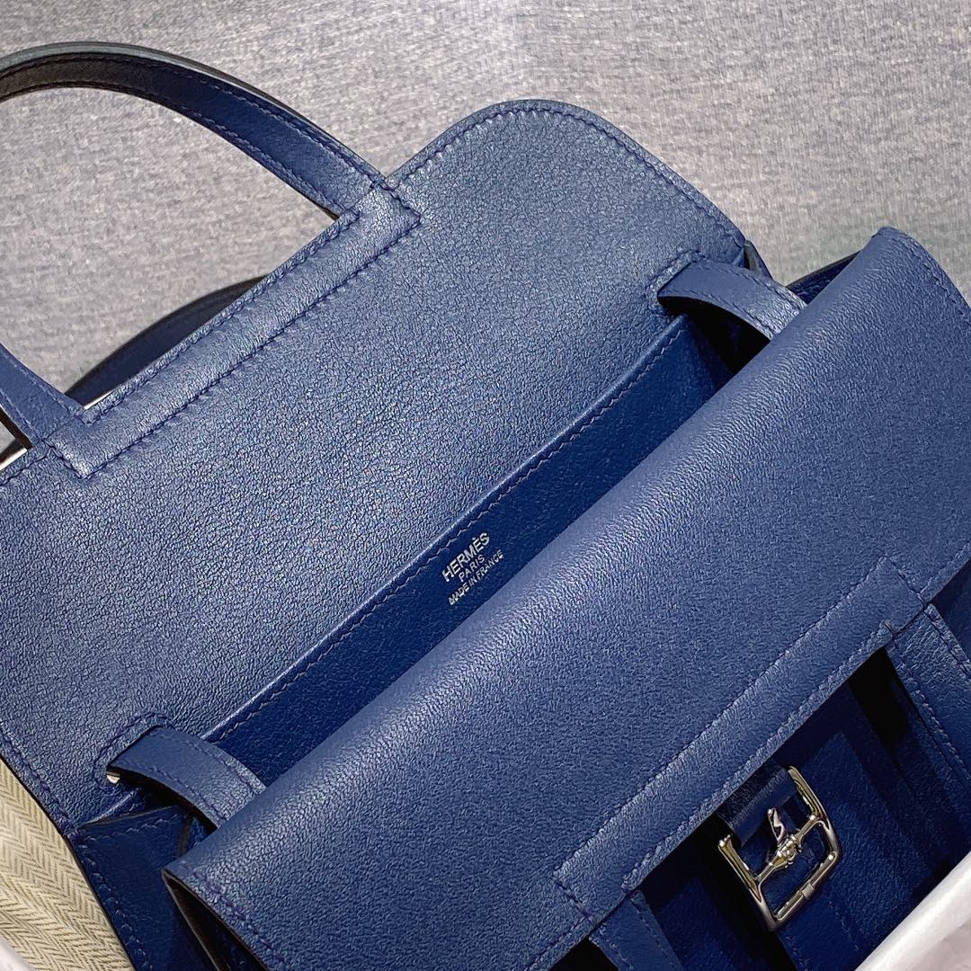 에르메스 미니 할잔백 사파이어블루 은장 스위프트